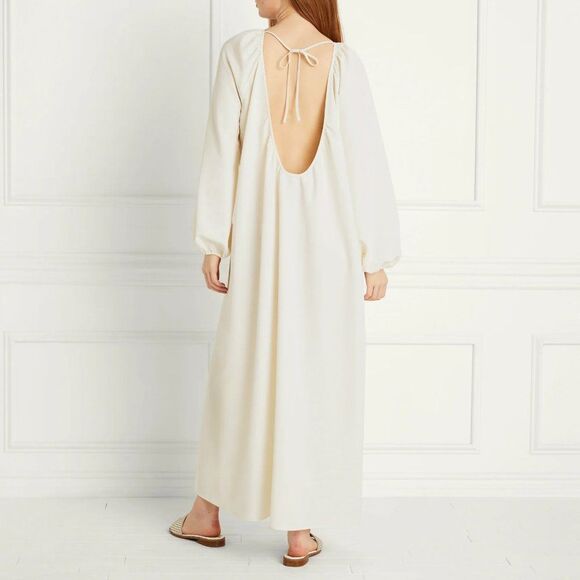 Hill House The Simone Slit Open Back Maxi Dress Coconut Milk Crepe Cream White M - Picture 2 of 13